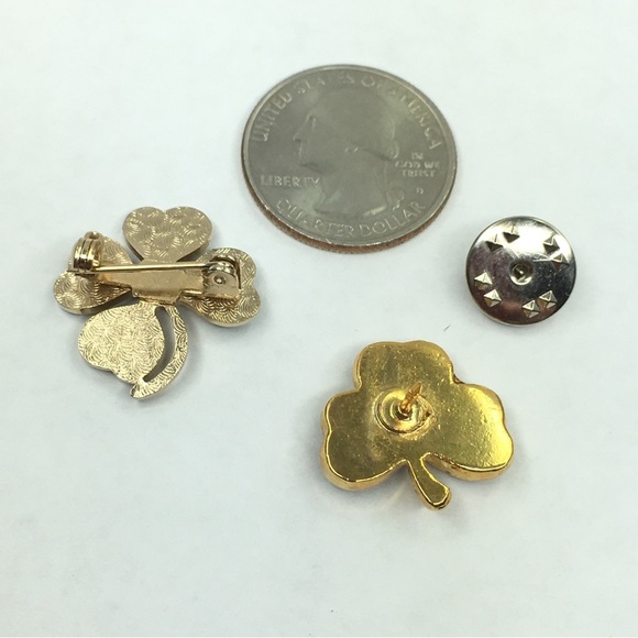 Saint Patricks Day Clover Pin Brooch Tie Tack Green Enamel Rhinestones Bundle 2 - Picture 3 of 8